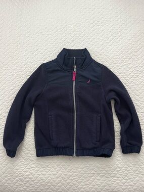 Nautica Kids Navy Fleece Jacket with Pink Accents